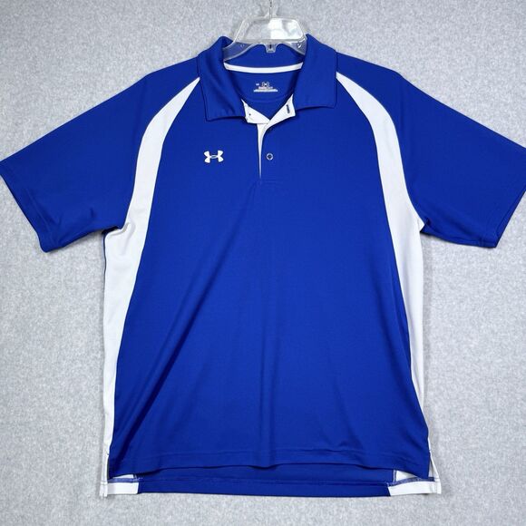 Under Armor Polo Mens Sz L Royal Blue Loose Heat Gear Golf Lightweight Stretch - Picture 1 of 11